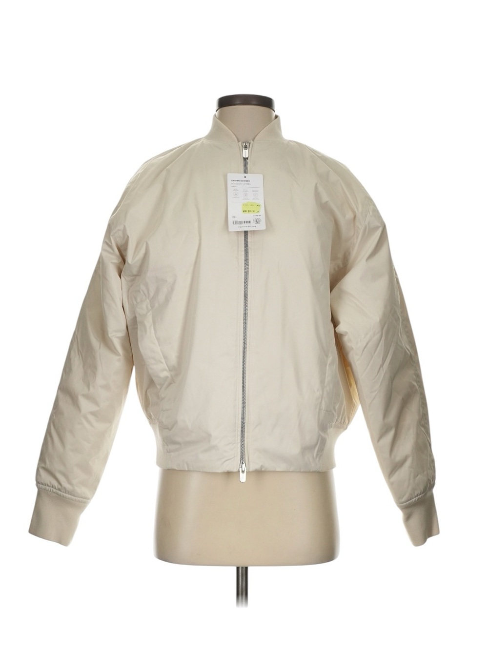Athleta Sateen Bomber Padded Jacket Small Cream Fall Full Zip Oversized Fit NWT
